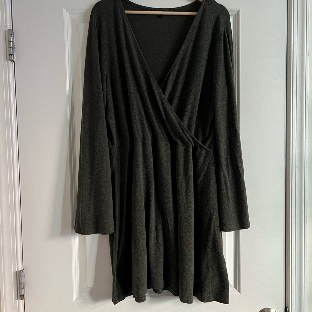 Express Dark Green Long Sleeve Sweater Dress